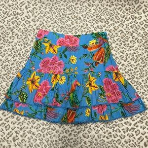 FARM RIO Blue Toucan Garden Tiered Cotton Skirt size Small